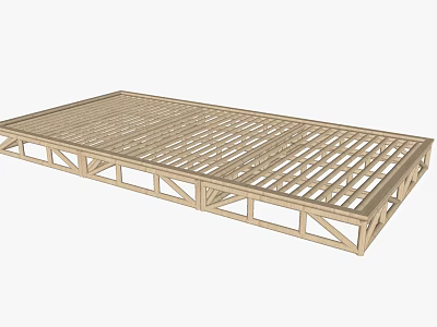 Double Bed Wooden Frame With Slats And Support Structure For Bedroom 3d model