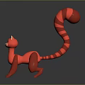 Pink Feline Creature With Long Red Striped Tail In 3D Stylized Design