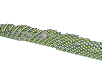 Green Geometric Feature Wall Design With Layered Structure And Plant Elements 3d model