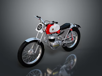 Vintage Red And White Motorcycle With Number 12 Black Seat And Silver Wheels Design 3d model