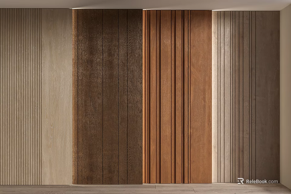 Modern Wall Panels Interior Design With Various Wood Tones And Textured Finishes 3d model 