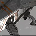 Futuristic Spaceship With Twin Engines Metallic Body Orange Stripes And Landing Gear For Space Exploration