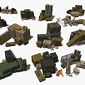 Various Military Weapons And Equipment Including Guns Ammo Boxes And Launchers For