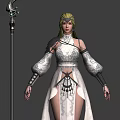 Game Film Female Character In White Robe With Green Hair And Ornate Staff