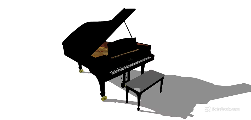 Elegant Black Grand Piano Musical Instrument With Matching Stool And Shiny Keys 3d model 