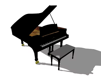 Elegant Black Grand Piano Musical Instrument With Matching Stool And Shiny Keys 3d model