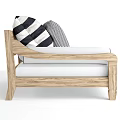 Natural Wooden Frame Leisure Chair With White Cushion And Striped Pillows