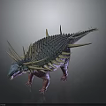 Detailed Dinosaur 3D Model Character With Spiked Back Green Body And Red Legs