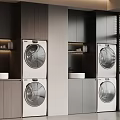 Modern Balcony Cabinet with Stacked Washing Machine Dryer Sink and Storage