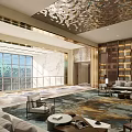 Modern Luxurious Hotel Public Lounge Area With Sofa Armchairs And Decorative Ceiling