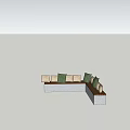 L shaped Wooden Landscape Seat With Green Stone Decorations For Outdoor Garden
