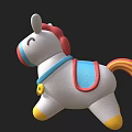 White Plush Toy Horse With Red Nose Blue Harness Yellow Hooves And Rainbow Tail