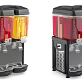 Commercial Beverage Dispensers With Two Tanks Red Yellow Beverages Black Body And Dispensing Taps