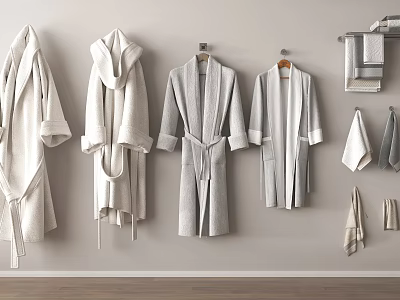 Bath Towels And Robes In Neutral Tones For Bathroom 3d model