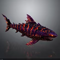 Mythical Red Purple Shark With Lava Like Cracked Texture And Fiery Appearance