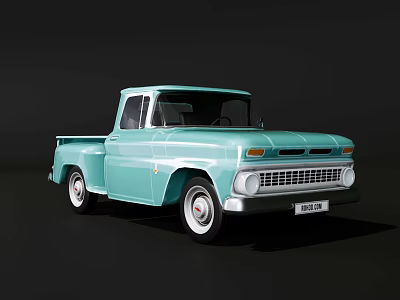 Vintage Light Green Classic Pickup Truck With Retro Design And Chrome Trim 3d model