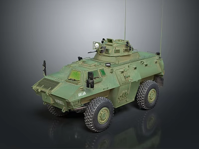 Green Camouflage Armored Vehicle With Antennas Weapon System And Wheels 3d model