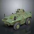Green Camouflage Armored Vehicle With Antennas Weapon System And Wheels