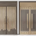 Decorative Wooden Double Doors Design With Vertical Stripes And Circular Patterns 3d model