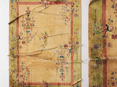 Traditional Square Oriental Rug With Floral Bird Patterns And Beige Green Red Borders 3d model