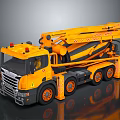 Yellow Concrete Pump Truck With Extended Boom And Truck Cab Structure