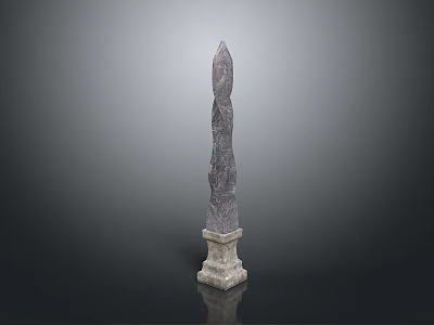 Scenic Black Pointed Stone Pillar With Light Base And Reflection On Gray Background 3d model