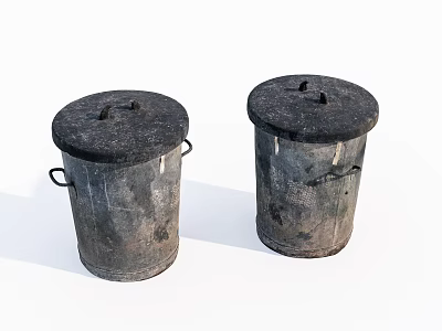 Public Facility Old Metal Trash Bins With Lids And Handles For Outdoor Use 3d model