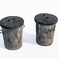Public Facility Old Metal Trash Bins With Lids And Handles For Outdoor Use