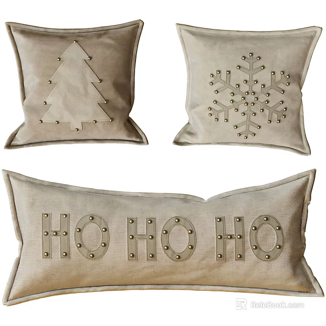 Decorative Studded Pillows With Christmas Tree Snowflake And HO HO HO Lettering 3d model 