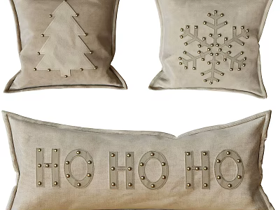 Decorative Studded Pillows With Christmas Tree Snowflake And HO HO HO Lettering 3d model