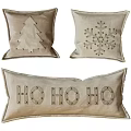 Decorative Studded Pillows With Christmas Tree Snowflake And HO HO HO Lettering