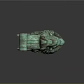 Artistic Green Lion Head Sculpture Carving With Decorative Wings And Intricate Curved Patterns