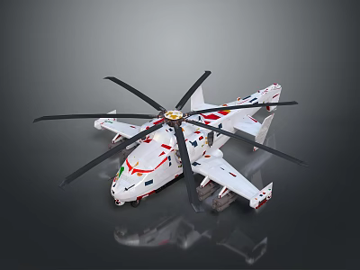 White Helicopter Model With Black Rotors And Red Yellow Accents Detailed Design 3d model