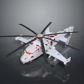White Helicopter Model With Black Rotors And Red Yellow Accents Detailed Design