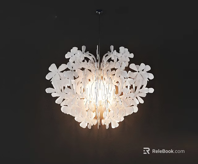 Abstract White Floral Chandelier With Translucent Petals For Modern Interior Decoration 3d model 
