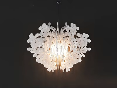 Abstract White Floral Chandelier With Translucent Petals For Modern Interior Decoration 3d model