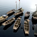 Traditional Wooden Boats Floating On Calm Water With Various Designs And Sailing Elements
