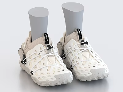 White Modern Sports Shoes With Mesh Upper Holes And Black Label Detail 3d model