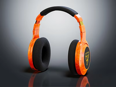 Orange and Black Over Ear Headphones Carbon Fiber Texture Soft Earpads with W Logo 3d model