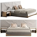 Elegant Modern Double Bed With Textured Headboard Gold Nightstand And Plush Pillows