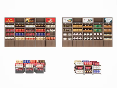 Retail Display Shelves With Multi Tiered Racks Holding Various Beverages And Snacks In Store 3d model