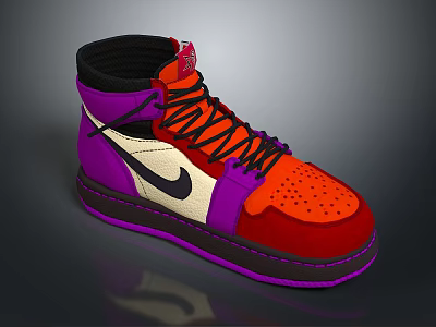 Stylish High Top Sneakers With Purple Red Orange Beige Design And Orange Laces Purple Sole 3d model