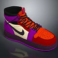 Stylish High Top Sneakers With Purple Red Orange Beige Design And Orange Laces Purple Sole