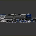 Vintage Blue And Silver Steam Locomotive Model With Metal Wheels On Grey Reflective Surface