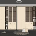 Elegant Modern Wardrobe Design With Beige Finish Drawers And Open Storage Shelves