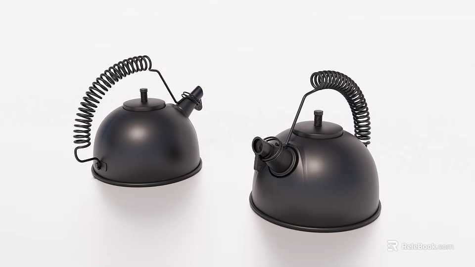 Black Electric Kettles With Coiled Handles As Essential Daily Use Appliances 3d model 