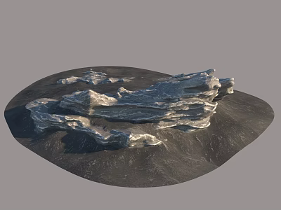 Organic Stacked Stone and Rustic Wooden Features on Dark Terrain Surface 3d model