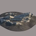 Organic Stacked Stone and Rustic Wooden Features on Dark Terrain Surface