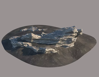 Organic Stacked Stone and Rustic Wooden Features on Dark Terrain Surface 3d model