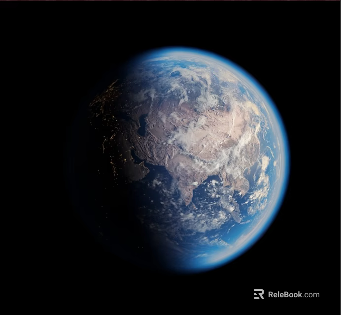 Blue Earth View From Space With Night Lights And Continents On Black Background 3d model 